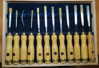 Set Of 12 Freud Professional Woodworking Carving Tools Chisels Cs 112 W/wood Box