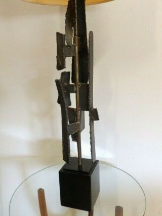 Mid Century Brutalist Harry Balmer Iron Sculpture Table Lamp & Shade by Laurel 2