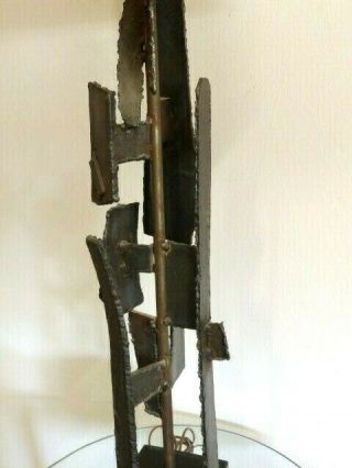 Mid Century Brutalist Harry Balmer Iron Sculpture Table Lamp & Shade by Laurel 3