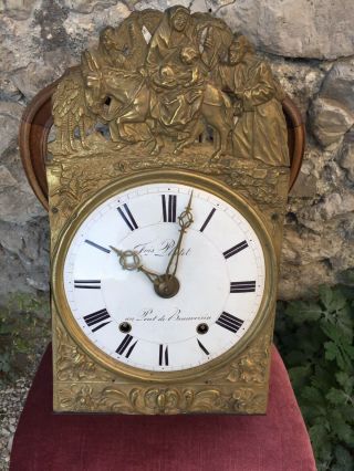 Antique French Comtoise Morbier Clock 1800s Wag On Wall Grandfather Holy Family