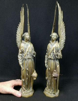 Fine Antique Bronze Angels Sculptures Incense Burners Early 19th Century