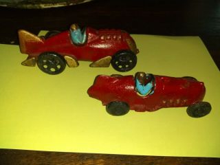 Antique Cast Iron Hubley Racer Cars Tail Fin W/drivers 6.  5 " & 5 "