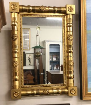 Early American Federal Gold Leaf Wall Mirror 1830 Small Size Gold Gilt