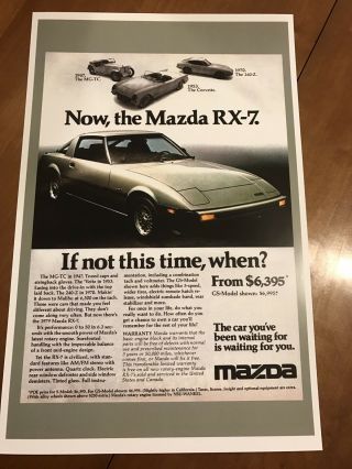Vintage Mazda Rx7 Car Ad Poster Home Decor Man Cave Art