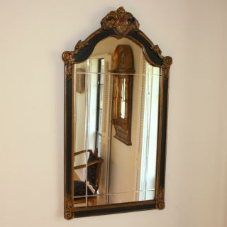 Antique Regency Style Mirror With Black And Gold Decorations