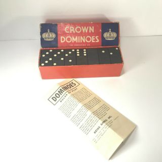 Vintage Wood Crown Dominoes The Embossing Co Game W/ Instructions & Box