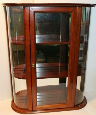 Vintage Bombay Company Curved Glass Wood Curio Cabinet 3 Shelf Display