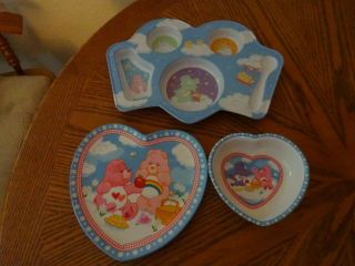 3 Piece Carebears Melamine Dinnerware Set - Divided Plate//heart Plate & Bowl