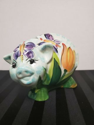 Russian Turov Art Ceramic Handpainted Pig Signed