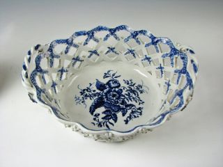 18th Century Antique English Porcelain Blue & White Basket Worcester