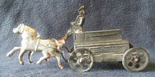 Vintage 1800s Pecking Man On Horse Carriage Cart With Wheels Penny Toy