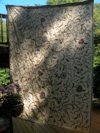 Vintage Kashmir Handmade Crewel Embroidered Bedspread 100 " X 120 "