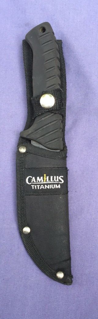 Camillus Military 440 Titanium Fixed Blade Hunting Knife & Sheath Black
