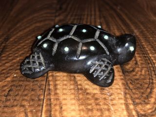 Zuni Carved Black Marble Turtle Fetish Signed By Georgette Quam Native American