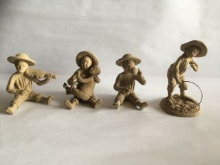 4 Vintage Mexican Folk Art Clay Children Playing