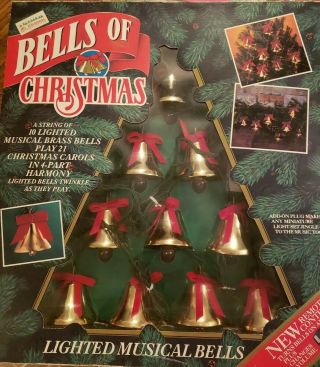 Vintage Mr.  Christmas Bells Of Christmas String Lights 10 Brass Musical Bells