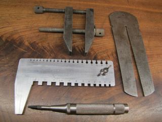 Vtg Brown & Sharp Machinists Tools Calipers Drill Gauge Punch & Clamp.
