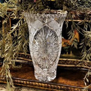 Large Vintage American Brilliant Cut Glass Vase 12.  25 " Tall