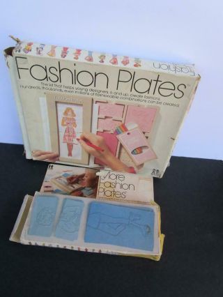 Vintage 1978 Tomy Fashion Plates Draw Kit Toy 2508 & 2510 Accessory Kit Boxed