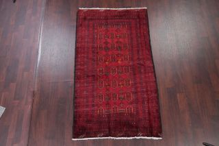 VINTAGE Geometric Balouch Afghan Oriental Area Rug Hand - Knotted RED Carpet 4x7 3