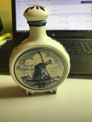 Vintage Made In Holland Porcelain Bottle W/ Cap (b11)