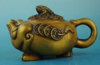 China Copper Hand Made Statue Toads And Sycee Antique Teapot /daming Mark D02
