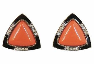 Vintage Kenneth Lane Kjl Deco Style Rhinestone Enamel Runway Statement Earrings
