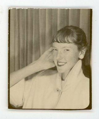 Slender Girl With Hand On Face - Vintage Photo Booth Photobooth Found Photo