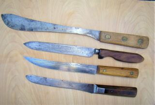 Vintage Set Of 4 Kitchen Knives Old Cutlery