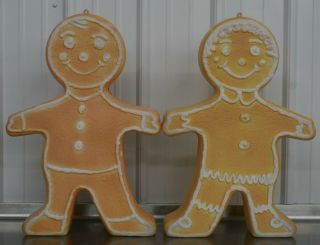 2 Vintage 24 " Union Gingerbread Man Christmas Blow Mold Yard Decor Double Sided