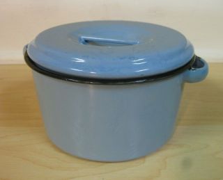 Vintage Enamelware Graniteware Blue Pot Pan W/ 2 Handles Light Blue - Cute