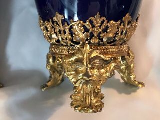 PAIR ANTIQUE FRENCH CERAMIC VASES DECORATED WITH GILDED STANDS AND TOPS MARKED 2