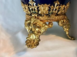 PAIR ANTIQUE FRENCH CERAMIC VASES DECORATED WITH GILDED STANDS AND TOPS MARKED 3