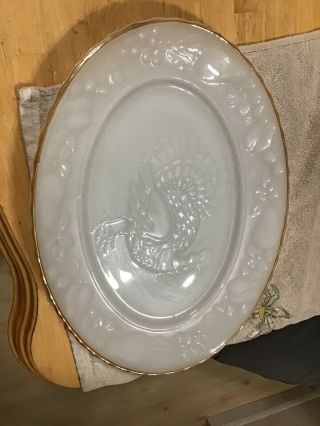 Vintage Anchor Hocking Turkey Platter 2390 Thanksgiving Serving Milk Glass Retro