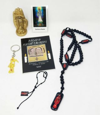 3.  5 " Santa Muerte Statue Bracelet Rosario Rosary Book Keychain Holy Death Card