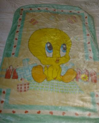 Vintage Baby Looney Tunes Blanket Yellow Tweety Boy Girl Security Lovey Cartoons