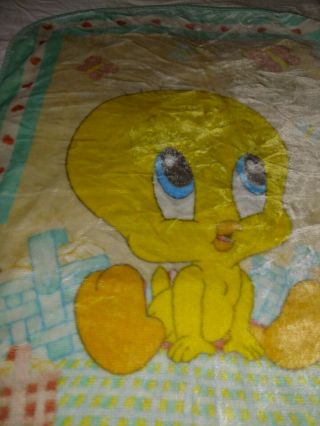 Vintage Baby Looney Tunes Blanket Yellow Tweety Boy Girl Security Lovey Cartoons 2