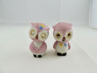 Vintage Pink Owl Salt And Pepper Shakers With Stoppers Made In Korea Mcm Kitchen