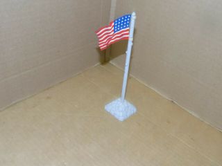 Vintage Marx Western Play Set 20 Star Tin Flag With Pole,  And Base In Plastic