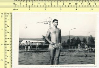 Shirtless Man On Beach Pool,  Handsome Guy Gay Int Portrait Old Photo