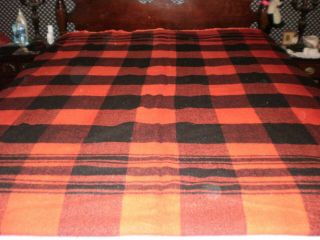 Huge Vintage Early Woolrich Red & Black Plaid Wool Blanket Pearce 72 " X160 "