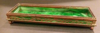 Tiffany Studios Antique Bronze & Green Green Art Glass Pen Tray