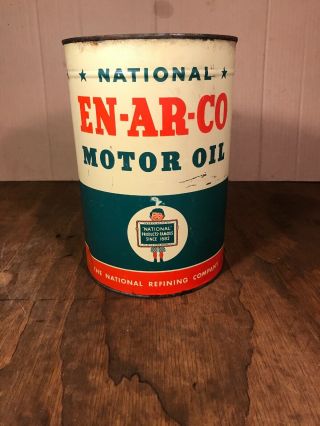 Vintage 5 Quart Enarco En - Ar - Co Motor Oil Can