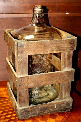 Antique Chemung Spring Water Embossed Blown Glass Five Gallon Carboy & Crate