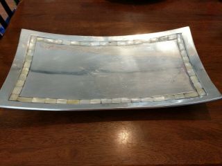 Towle Silversmiths Inlayed Mother Of Pearl 16 " X 8 " Serving Tray Vintage