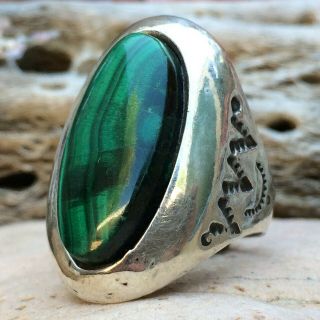 Lrg Vintage Navajo Sterling Silver Green Malachite Ring Sz 10 Stamped Old Pawn