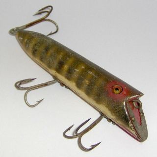 C.  1922 Heddon " Head - On Basser " Wood Lure In Pike Scale With Glass Eyes & L - Rig