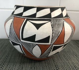 Large Vintage Acoma Pueblo Geometric Pottery Vase Signed M.  C.