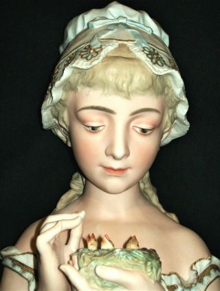 Antique French Paris Sevres Qty Girl Doll Feeding Birds Bisque Bust Figurine