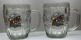 Set Of Two Coney Island Brewing Co Glass Beer Mug Barware Dimples Thumbprint